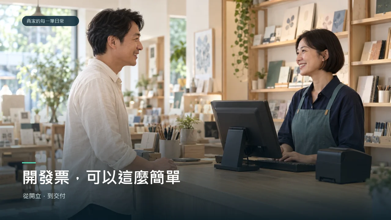 店員與顧客在櫃台完成交易，開發票可以這麼簡單